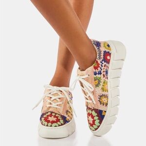 FREE PEOPLE- Catch Me If You Can Crochet Sneakers Multi Color Size 7
